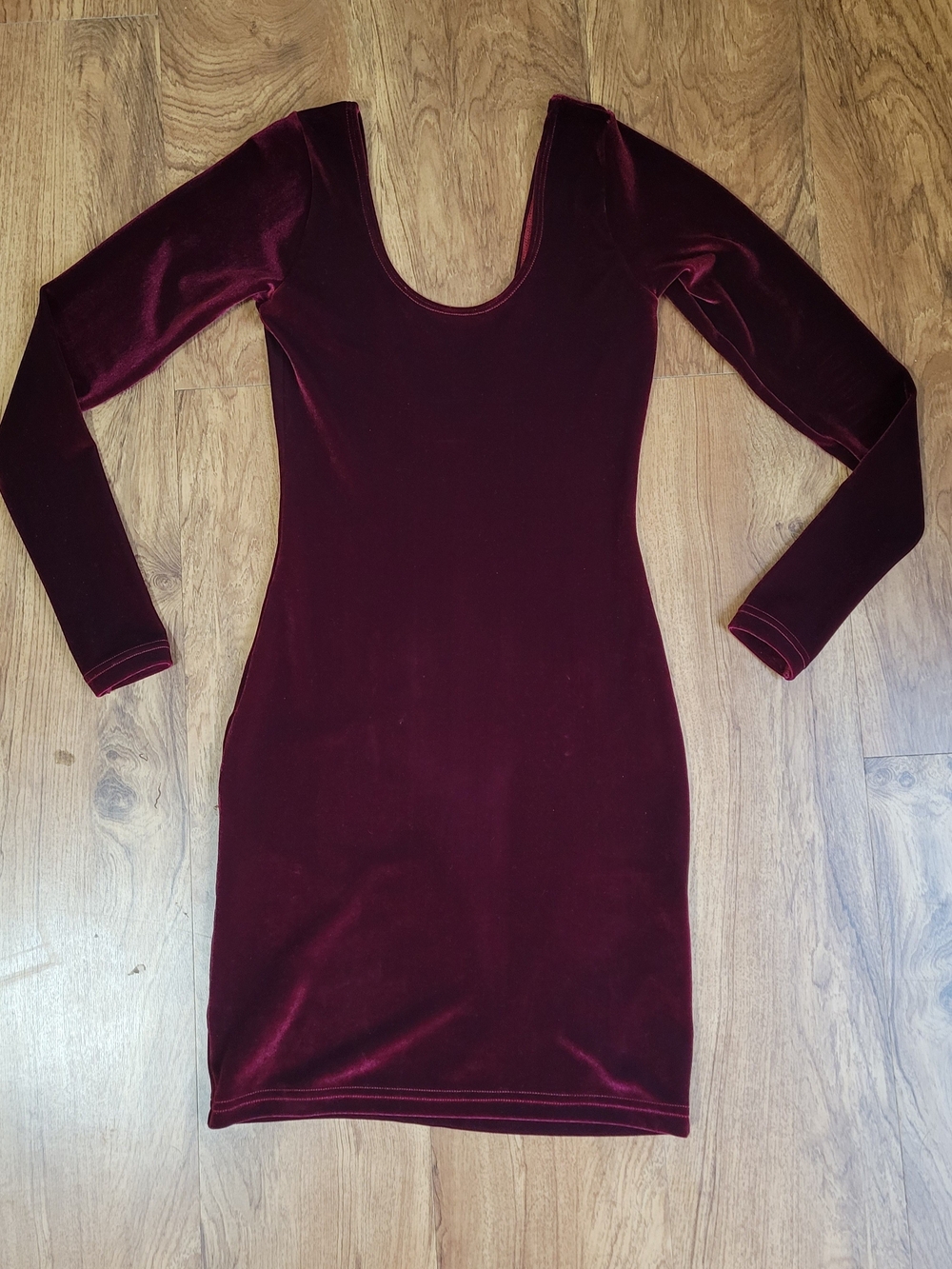 American Apparel Long Sleeve Velvet Bodycon Dress in Burgundy